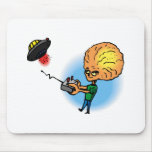 Alien boy with toy flying saucer mouse pad