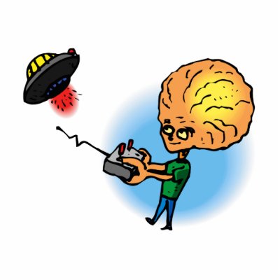 Alien boy with toy flying saucer cut outs by alien_nation