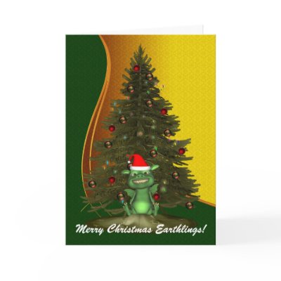 Alien Creature Santa Christmas Tree Greeting Card by ICAliens