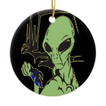 Alien Cries Over Dead Bird Christmas Tree Ornament