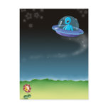 alien discovers a pretty earth flower postcard