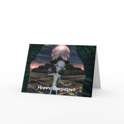 Alien Encounters Happy Birthday Card by ICAliens
