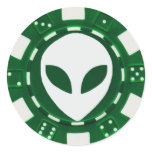alien face poker chip green round stickers