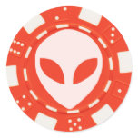 alien face poker chip orange round stickers