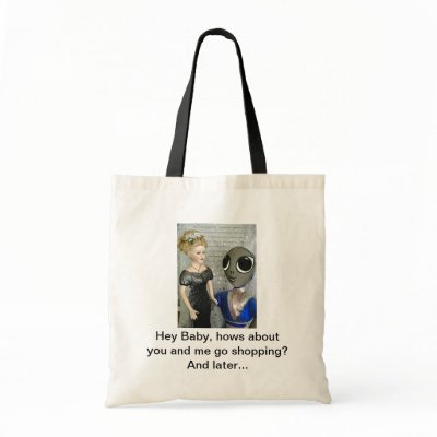 Alien Flirting with Doll - Canvas Bags by WayFarOut