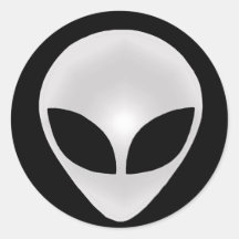 Alien Grey Head Round Sticker