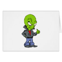 Alien in black leather jacket thumbs up cards