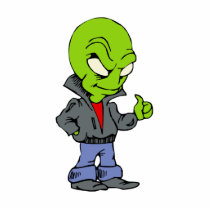 Alien in black leather jacket thumbs up acrylic cut outs