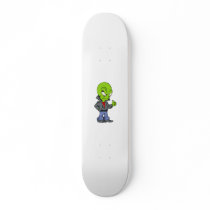 Alien in black leather jacket thumbs up skate board decks