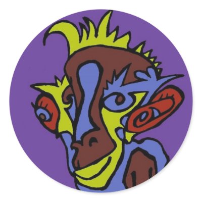Alien Monkey Round Stickers by D_C_Seibold
