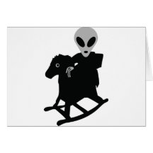 alien on rocking horse icon cards
