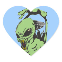 Alien On The Attack Heart Stickers