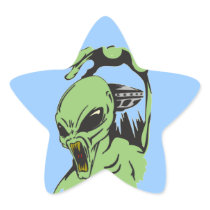 Alien On The Attack Star Sticker