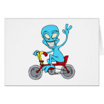 alien on tiny bicycle greeting card