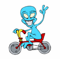 alien on tiny bicycle photo cutouts
