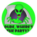 ALIEN PARTY-6 ROUND STICKER