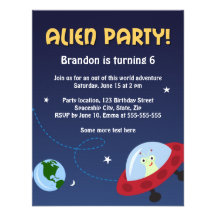 Alien party invitation for kids birthday parties