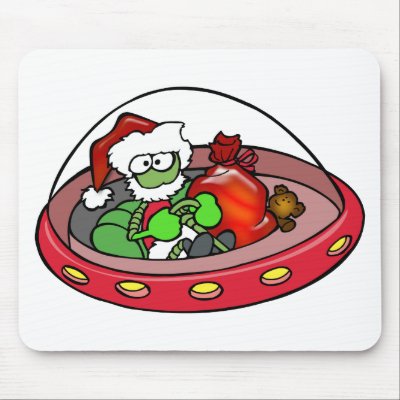 Alien Santa in UFO: Out of this world Christmas! Mousepads by Flying_Pigs