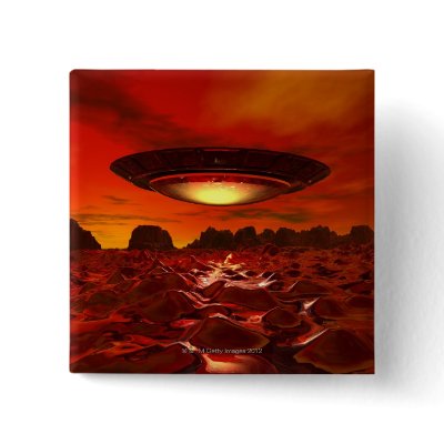 Alien spacecraft over an alien planet, computer buttons by prophoto