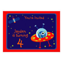 Alien Spaceship Birthday Party  Invitation