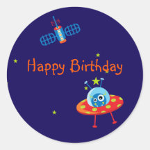 Alien Spaceship Birthday Stickers