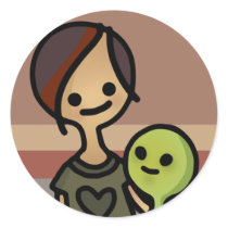 alien sticky stick. round sticker