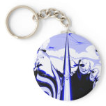 Alien Tropics - Fractal Art Design. Blue and White Keychains