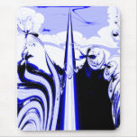 Alien Tropics - Fractal Art Design. Blue and White Mouse Pad
