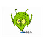Alien with Giant Head driving UFO Post Card
