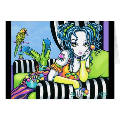 "Alisha" Candy Rainbow Parrot Fae Art Card by Adoralicious