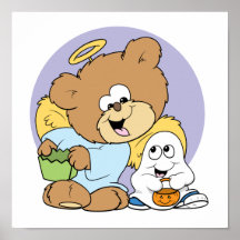 all dressed for halloween angel teddy bear poster