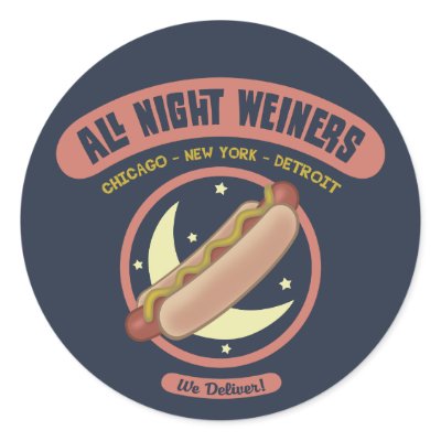 All Night Weiners Round Stickers by kbilltv