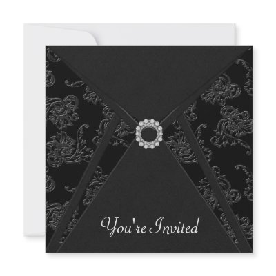 All Occasion Black Damask Black Party Personalized Announcement by decembermorning
