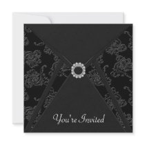 All Occasion Black Damask Black Party Personalized Announcement