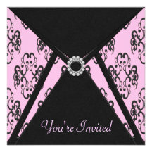 All Occasion Pink Black Damask Invitation Template