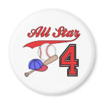All Star Baseball 4th Birthday Fridge Magnet
