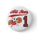 All Star Sports 1st Birthday Pinback Buttons