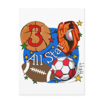 All Star Sports 3rd Birthday Tshirts and Gifts Post Cards