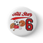 All Star Sports 6th Birthday Pinback Buttons