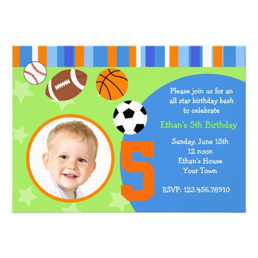 All Stars Sports Photo Birthday Invitations