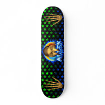Allen skull blue fire and flames skateboard design