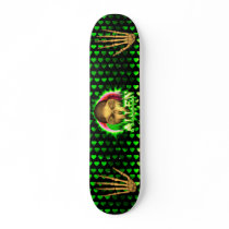 Allen skull green fire Skatersollie skateboard.