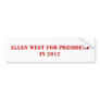 ALLEN WEST FOR PRESIDENT IN 2012 BUMPER STICKERS
