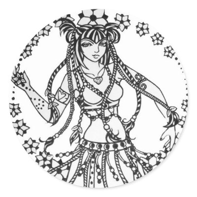 Alliecat Tribal Belly Dancer Round Sticker by LacyChenault