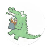 Alligator with fish round stickers
