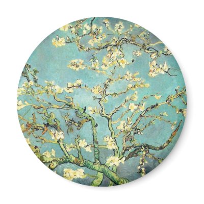 Almond Branches In Bloom, Vincent Van Gogh Fridge Magnet by masterpiecesofart