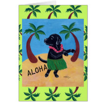 Aloha Black Labrador Card