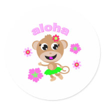 aloha monkey screen. round sticker