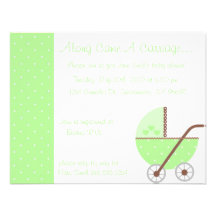 Along Came A Carriage Green Baby Shower Invitation