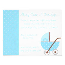 Along Came A Carriage in Blue Baby Shower Invitati Custom Invitations